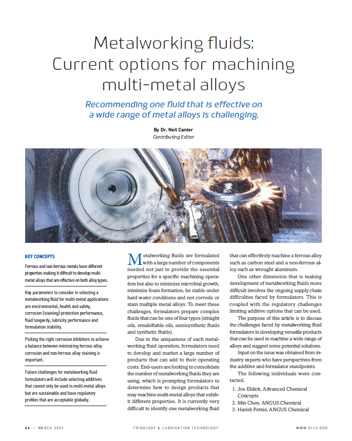 Metalworking fluids: Current options for machining multi-metal alloys