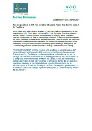 Kao Corporation, S.A.U, Has Installed Charging Points For Electric Cars in its Facilities